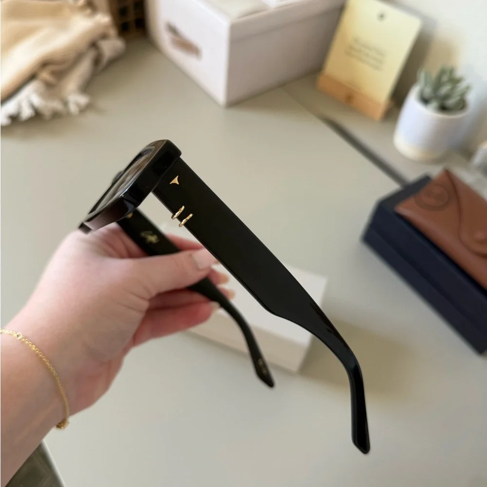 DEZI Cuffed Black Rectangular Sunglasses with Gold detail - Picture 7 of 8